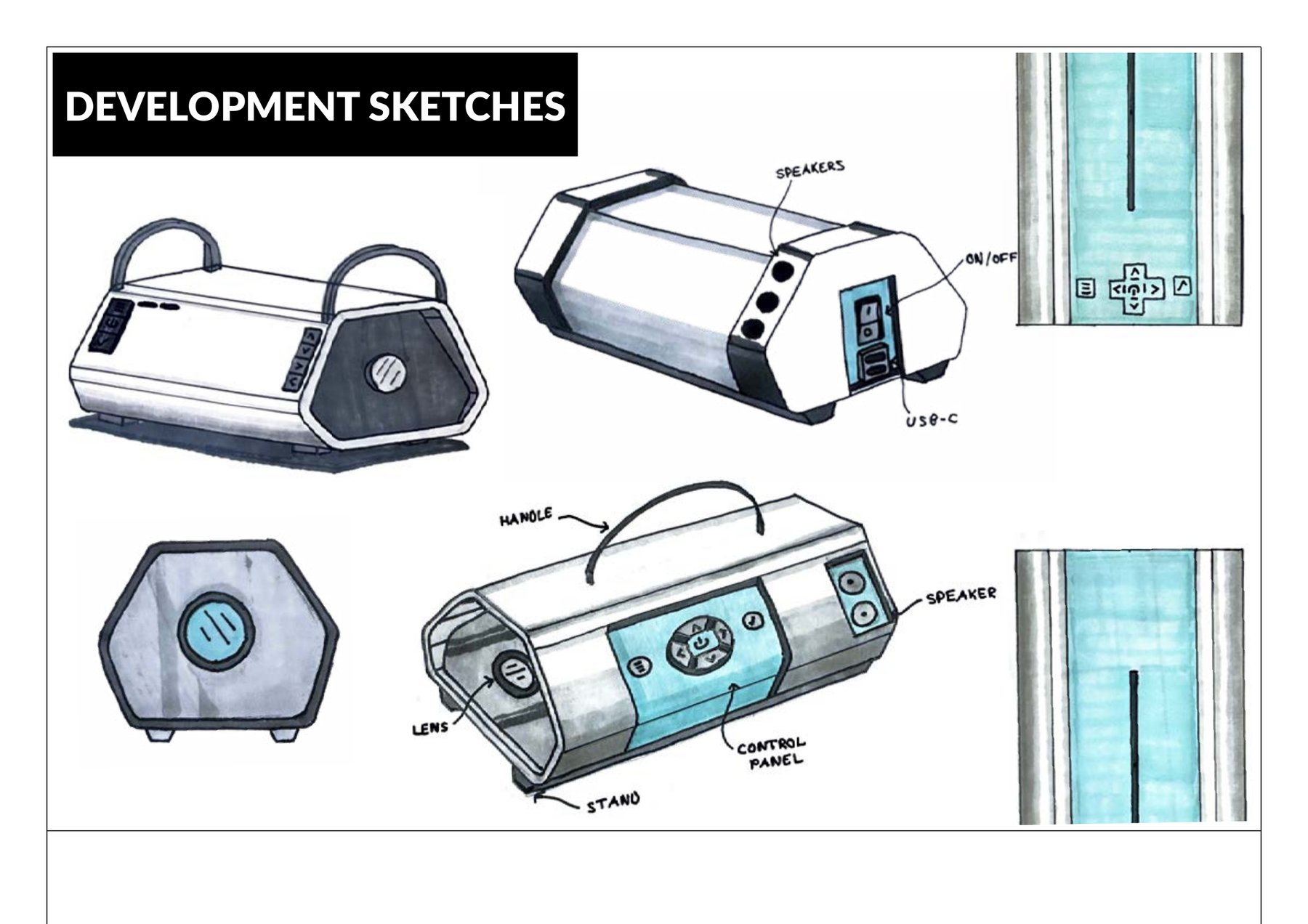 Full page: development sketches of the chosen form