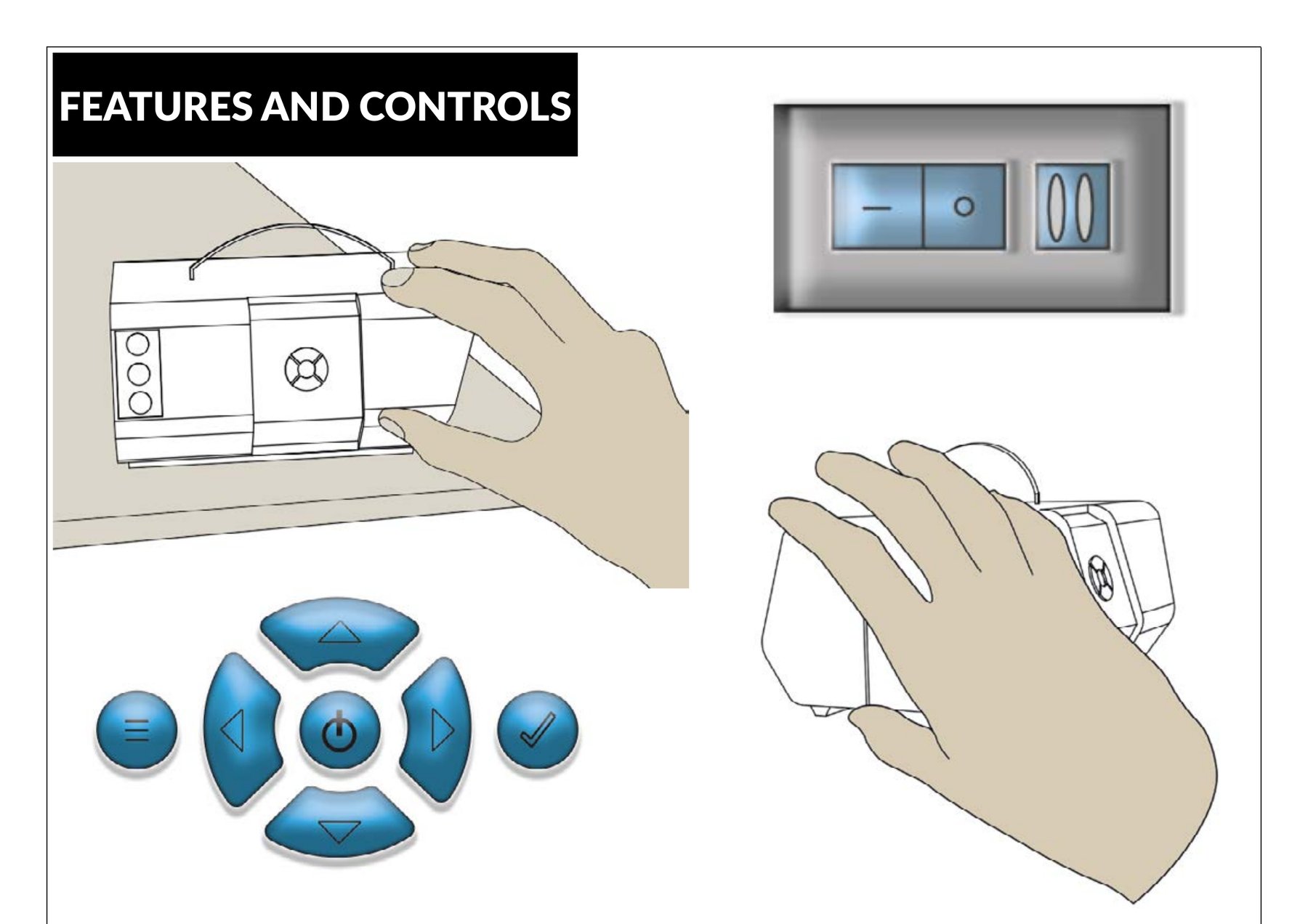 Full page: features and controls, hand interaction sketches