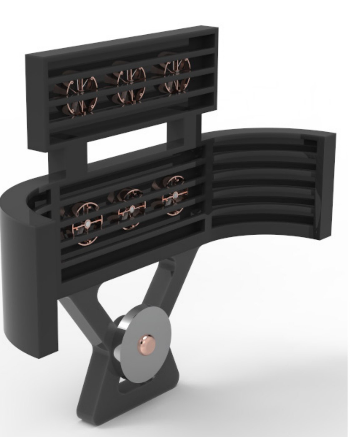 Rendered hero shot of the final black and copper hair dryer