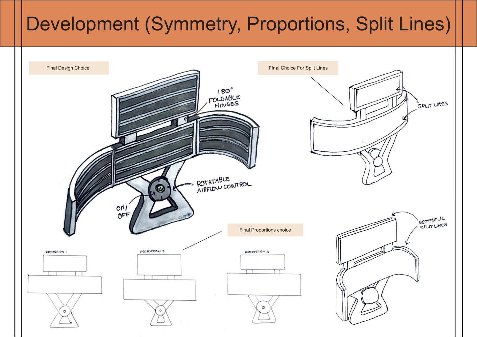 Development of symmetry, proportions and split lines