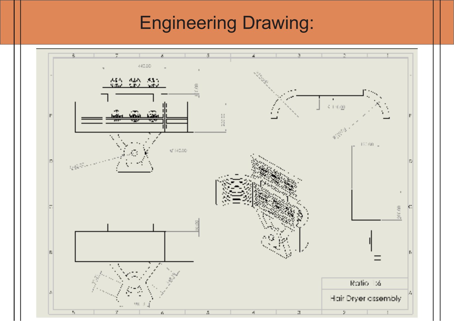 Engineering drawing of the hair dryer