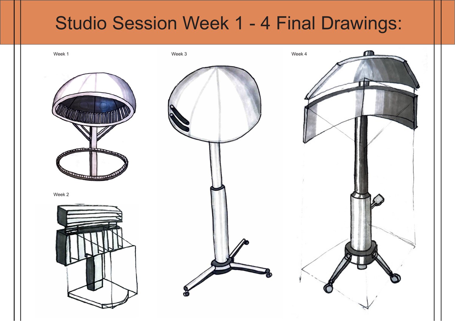 Studio session final drawings, weeks one to four