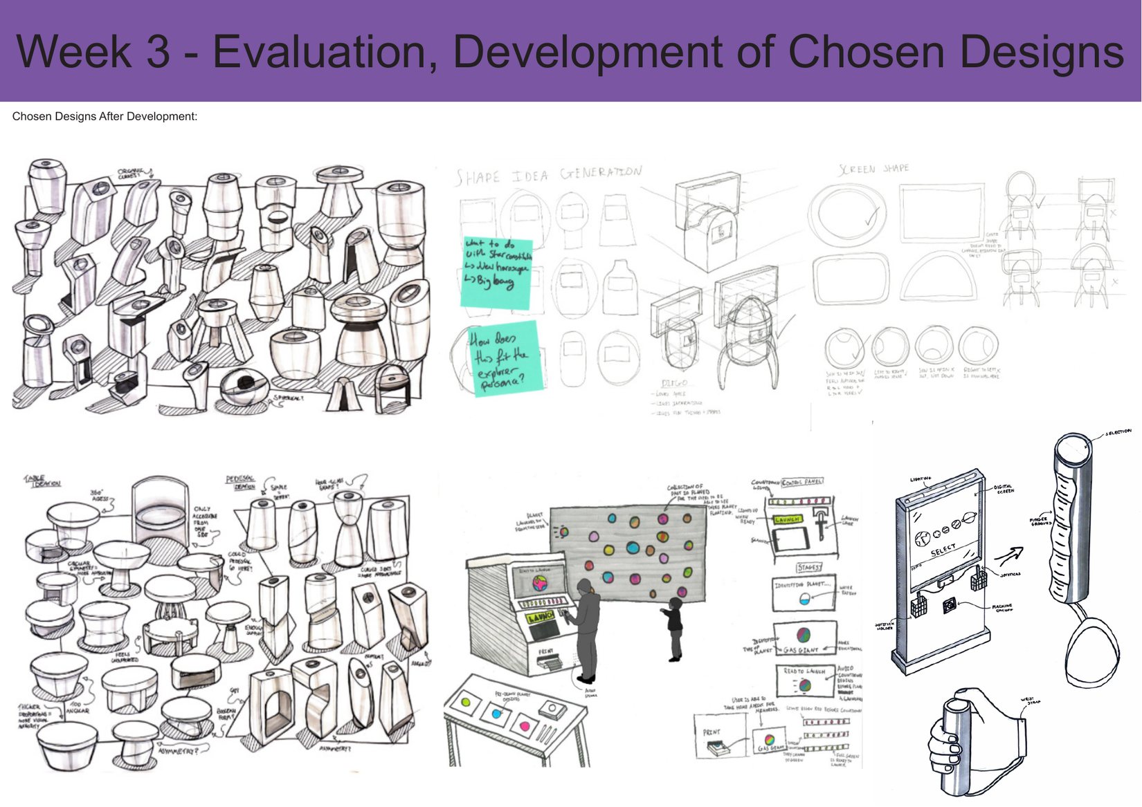 Development sketches of the chosen designs