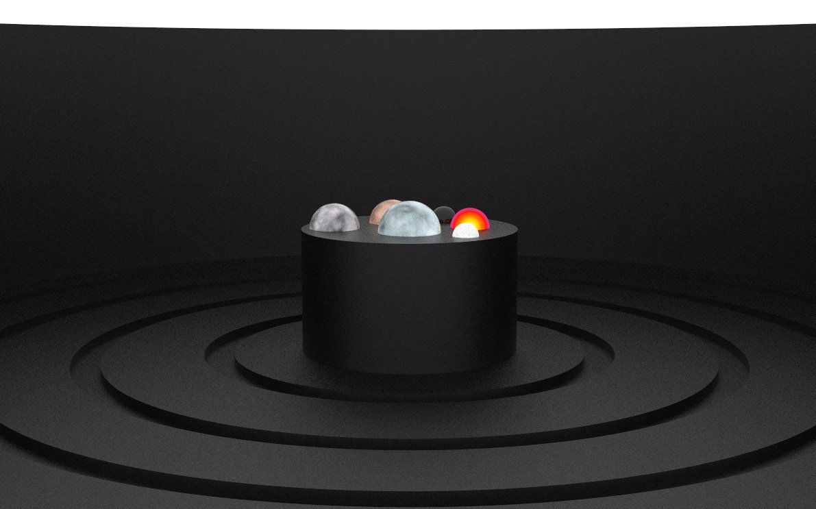 Dramatic render of the final planet display exhibit