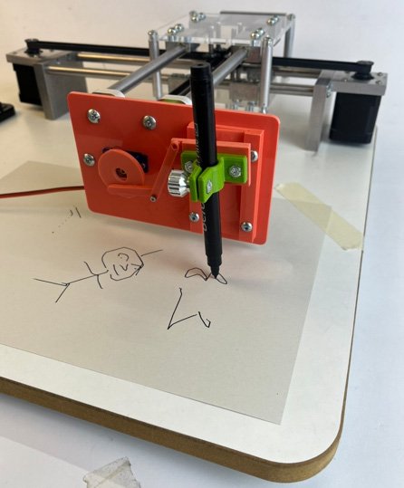 The finished mechanism installed and drawing on the automatic drawing machine